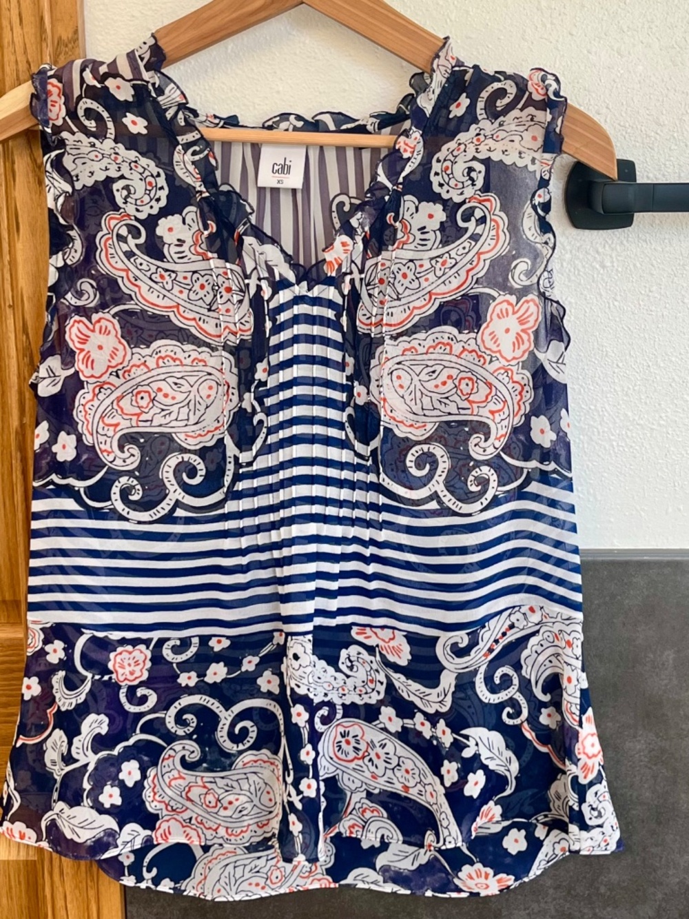 Cabi Sheer Striped Floral Paisley Peplum Blouse Tank Top #5349 Extra Small XS